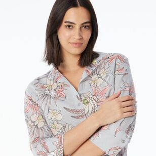 Khoko Collection Women's Floral Linen Shirt Grey & Floral