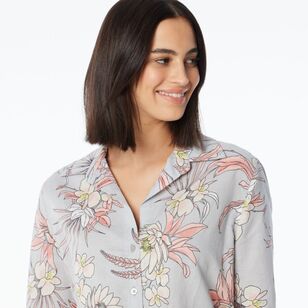 Khoko Collection Women's Floral Linen Shirt Grey & Floral