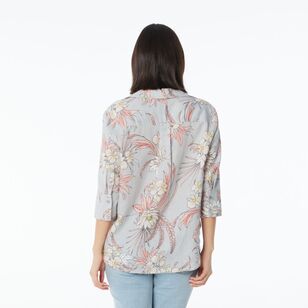 Khoko Collection Women's Floral Linen Shirt Grey & Floral