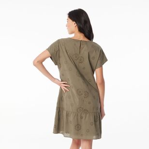 Khoko Collection Women's Broderie Tiered Dress Olive