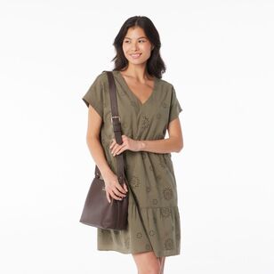 Khoko Collection Women's Broderie Tiered Dress Olive