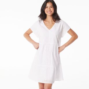 Khoko Collection Women's Broderie Tiered Dress White