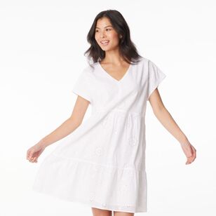 Khoko Collection Women's Broderie Tiered Dress White