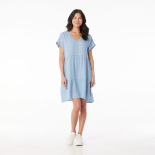 Khoko Collection Women's Tencel Tiered Dress Mid Wash