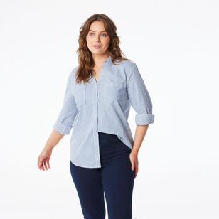 Khoko Collection Women's Poplin Shirt Blue Stripe