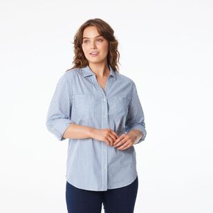 Khoko Collection Women's Poplin Shirt Blue Stripe