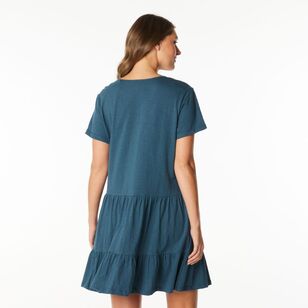 Khoko Collection Women's Slub Tee Shirt Dress with Tier Petrol