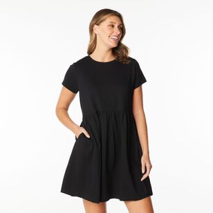 Khoko Collection Women's Slub Tee Shirt Dress Black