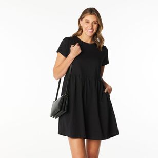 Khoko Collection Women's Slub Tee Shirt Dress Black