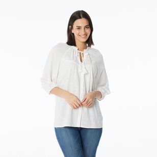 Khoko Collection Women's Boho Blouse Ivory