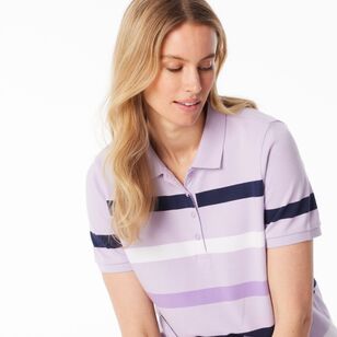 Khoko Collection Women's Thick Stripe Pique Polo Shirt Lavender