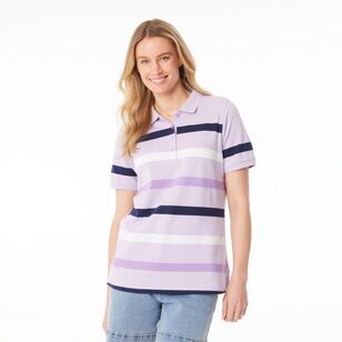 Khoko Collection Women's Thick Stripe Pique Polo Shirt Lavender