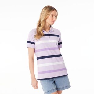 Khoko Collection Women's Thick Stripe Pique Polo Shirt Lavender