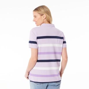 Khoko Collection Women's Thick Stripe Pique Polo Shirt Lavender