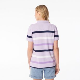 Khoko Collection Women's Thick Stripe Pique Polo Shirt Lavender