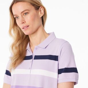 Khoko Collection Women's Thick Stripe Pique Polo Shirt Lavender