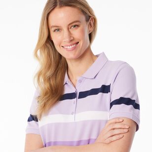 Khoko Collection Women's Thick Stripe Pique Polo Shirt Lavender