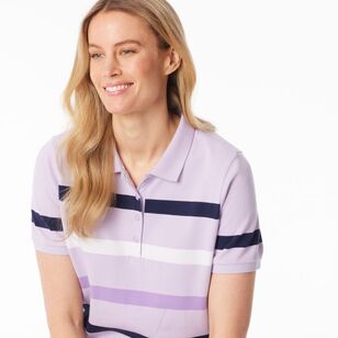 Khoko Collection Women's Thick Stripe Pique Polo Shirt Lavender