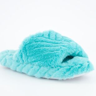 Sash & Rose Women's Gigi Plush Slippers Aqua