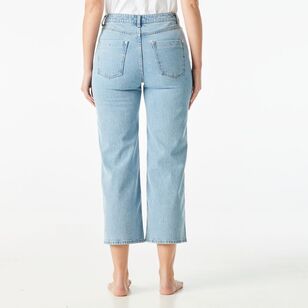 Khoko Collection Women's Wide Leg Crop Jeans Mid Wash