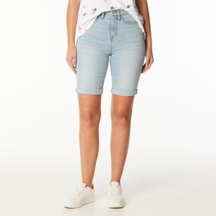 Khoko Collection Women's Five Pocket Stretch Denim Short Frost Wash