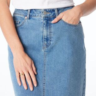 Khoko Collection Women's Denim Skirt Mid Wash