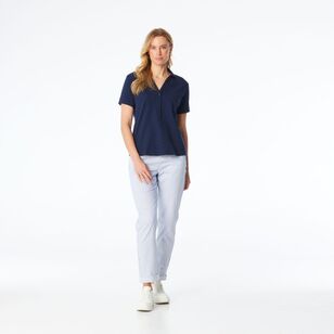 Khoko Collection Women's Striped Chino Pants Navy, White Stripe