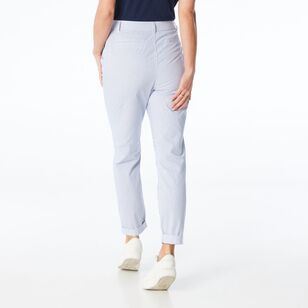 Khoko Collection Women's Striped Chino Pants Navy, White Stripe