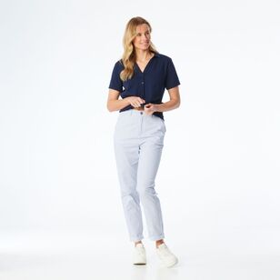 Khoko Collection Women's Striped Chino Pants Navy, White Stripe