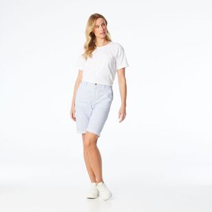 Khoko Collection Women's Chino Stripe Shorts Navy, White Stripe