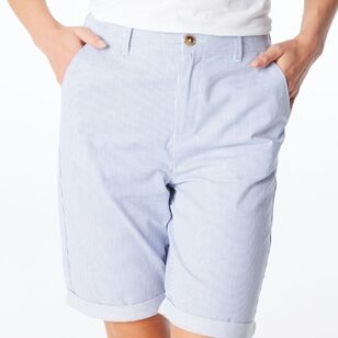 Khoko Collection Women's Chino Stripe Shorts Navy, White Stripe