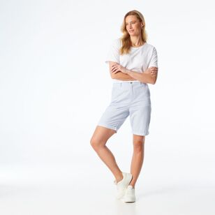 Khoko Collection Women's Chino Stripe Shorts Navy, White Stripe