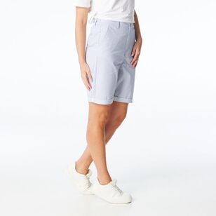 Khoko Collection Women's Chino Stripe Shorts Navy, White Stripe