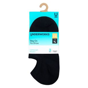 Underworks Women's Lightweight Stay On Sneaker No Show Sock 3 Pack Black