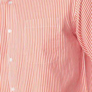 JC Lanyon Herne Cotton Linen Blend Long Sleeve Stripe Shirt Melon