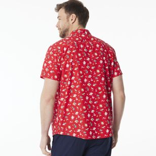 JC Lanyon Men's Christmas Summer Printed Short Sleeve Shirt Red