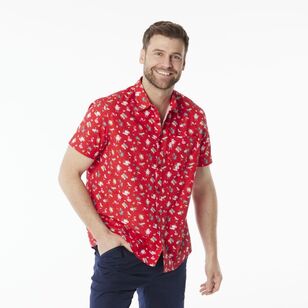 JC Lanyon Men's Christmas Summer Printed Short Sleeve Shirt Red