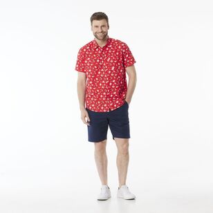 JC Lanyon Men's Christmas Summer Printed Short Sleeve Shirt Red