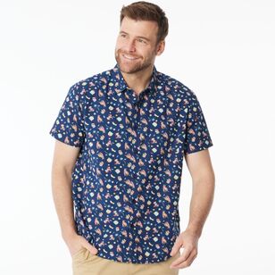 JC Lanyon Men's Christmas Printed Short Sleeve Shirt Navy