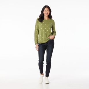 Khoko Collection Women's Jacquard Spot Jumper Avocado