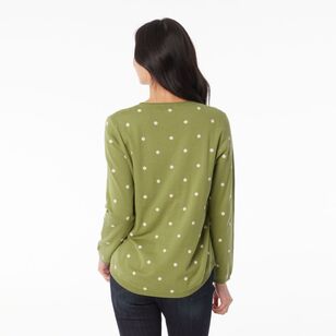 Khoko Collection Women's Jacquard Spot Jumper Avocado