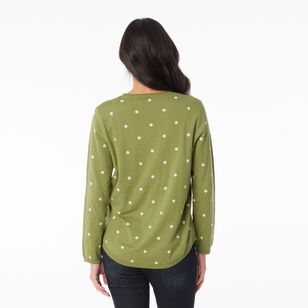 Khoko Collection Women's Jacquard Spot Jumper Avocado