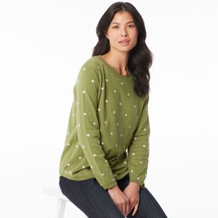 Khoko Collection Women's Jacquard Spot Jumper Avocado