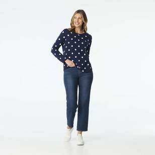 Khoko Collection Women's Jacquard Spot Jumper Navy & Ivory