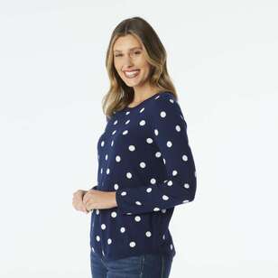 Khoko Collection Women's Jacquard Spot Jumper Navy & Ivory