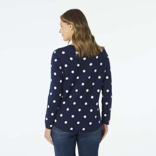 Khoko Collection Women's Jacquard Spot Jumper Navy & Ivory