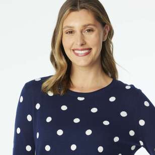 Khoko Collection Women's Jacquard Spot Jumper Navy & Ivory