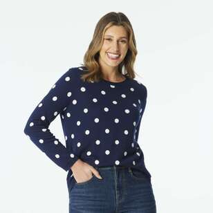 Khoko Collection Women's Jacquard Spot Jumper Navy & Ivory