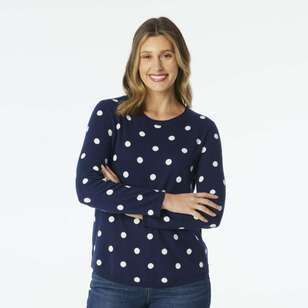 Khoko Collection Women's Jacquard Spot Jumper Navy & Ivory