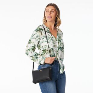 Khoko Collection Women's Viscose Tab Sleeve Shirt Green Floral